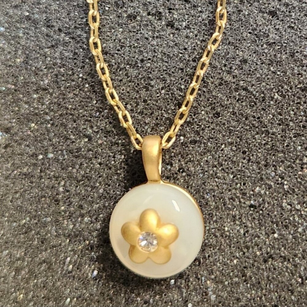 Lia Sophia Wisp Necklace Matte Goldtone and Mother of Pearl 16-18" Retired NIB